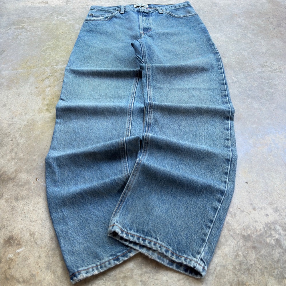 Vintage 90s Diamond Gusset Jeans Baggy Wide Leg Blue 34x32 (f5)